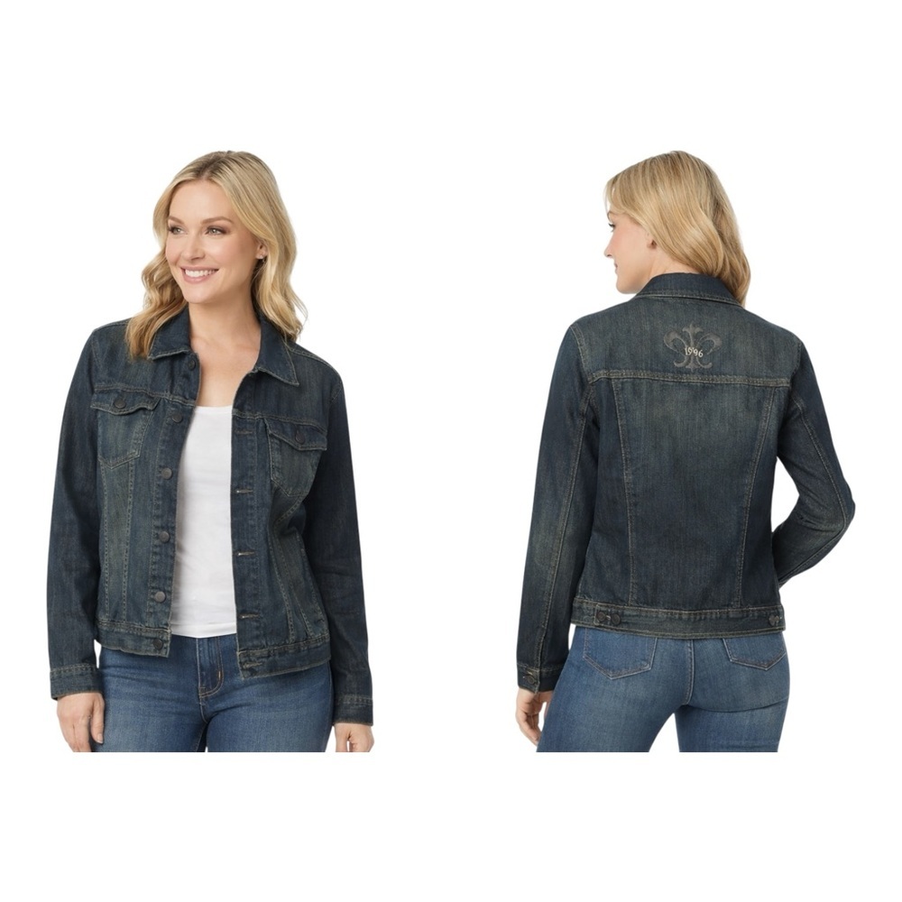Seven7 Denim Jacket XL Dark Wash Embroidered Back Trucker NWT Womens